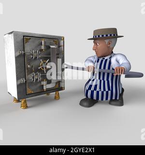 3D Render of Cartoon Butcher Character Stock Photo