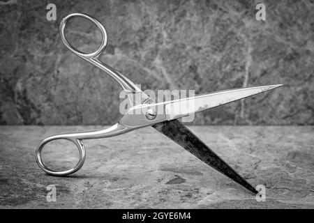 Metal scissors expressed in black and white Stock Photo