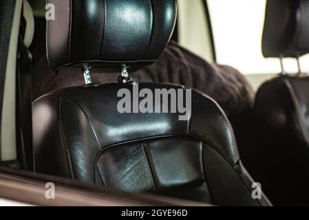 Detail of Car seat in black leather Stock Photo