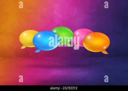 3D multicolor speech bubbles isolated on purple background Stock Photo
