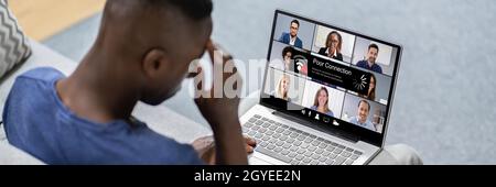 African American Online Video Conference Poor Broadband Signal Stock Photo
