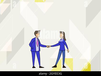 Man And Woman Standing Facing Towards Each Other Holding Hands. Stock Photo