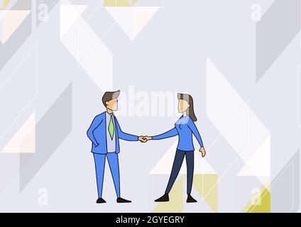 Man And Woman Standing Facing Towards Each Other Holding Hands. Stock Photo