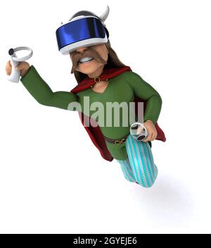 Fun 3D Illustration of a gaul with a VR Helmet Stock Photo