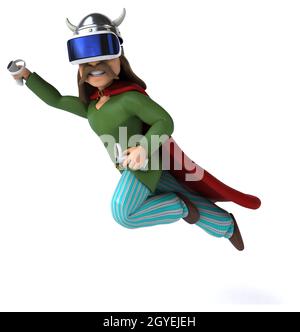 Fun 3D Illustration of a gaul with a VR Helmet Stock Photo