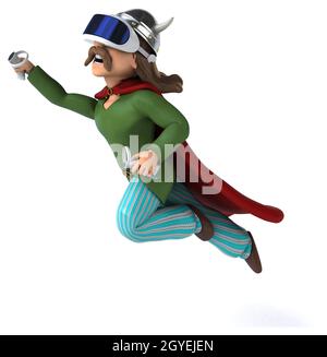 Fun 3D Illustration of a gaul with a VR Helmet Stock Photo