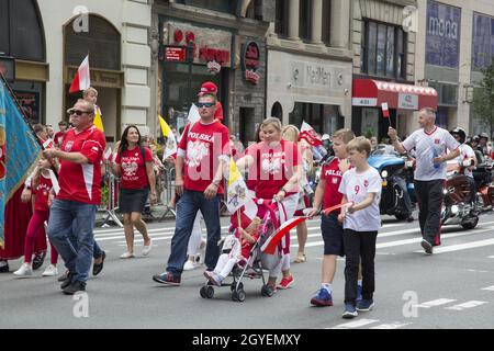 The Pulaski Day Parade is a parade held annually since 1936[1] on Fifth Avenue in New York City to commemorate Kazimierz Pulaski, a Polish hero of the American Revolutionary War. It has become an expression of various aspects of Polish culture. It is one of the largest yearly parades in NYC. The 2021 parade was one of the first parades in NYC to resume since the beginning of the Covid-19 pandemic. Stock Photo