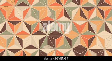 Geometric pattern with triangle shape design vintage. Grunge background of green, orange, brown color and marble texture Stock Vector