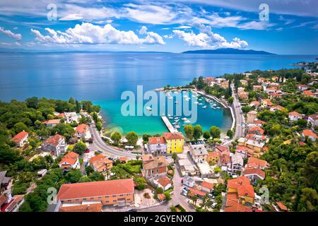 Icici village beach and waterfront in Opatija riviera aerial view, turquoise sea and blue sky, Kvarner, Croatia Stock Photo