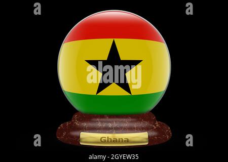 3D Flag of Ghana on a snow globe background. Stock Photo
