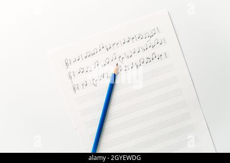 Random Musical Notes Image Random music notes with pencil. Music and compose concept Stock Photo ...