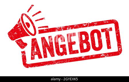 Red stamp with megaphone  - Sale in german - Angebot Stock Photo