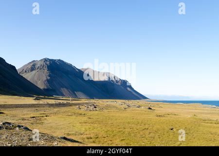 Hvalnes lava beach landscape, east Iceland landmark. Iceland scenery Stock Photo