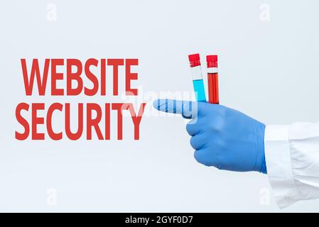 Sign displaying Website Security, Business approach critical component to protect and secure websites Chemist Presenting Infection Cure, Doctor Displa Stock Photo