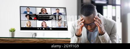 Online Video Meeting Bad Connection And Poor Signal Stock Photo