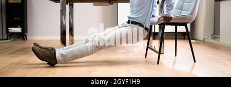 Triceps Dip Exercise Workout Using Office Chair Stock Photo