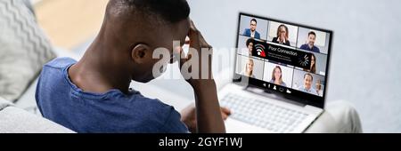 African American Online Video Conference Poor Broadband Signal Stock Photo