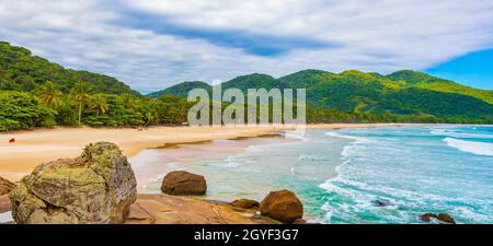 Amazing Praia de Lopes Mendes beach on the big tropical island Ilha Grande in Angra dos Reis Rio de Janeiro Brazil. Stock Photo