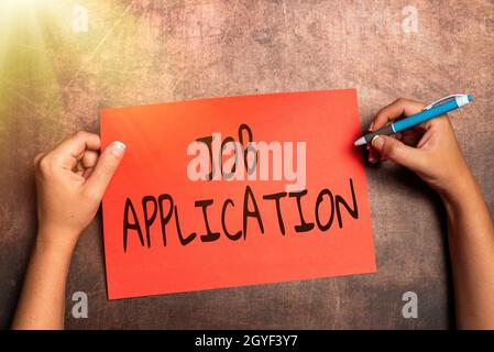 Conceptual display Job Application, Word for paper which indicates interest in a particular vacancy Writing Important Notes Brainstorming New Design A Stock Photo