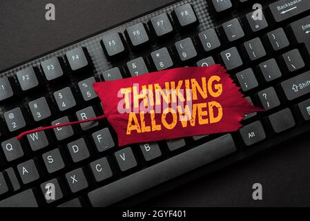 Writing displaying text Thinking Allowed, Concept meaning expressing in recoverable and external form new thoughts Abstract Online Typing Contest, Cre Stock Photo