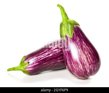 Three striped eggplant graffiti isolated on white background. Stock Photo