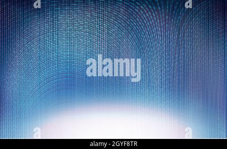 Binary code flying at blue background, digital data flow and transmission effect. transferring of big digital data Stock Photo
