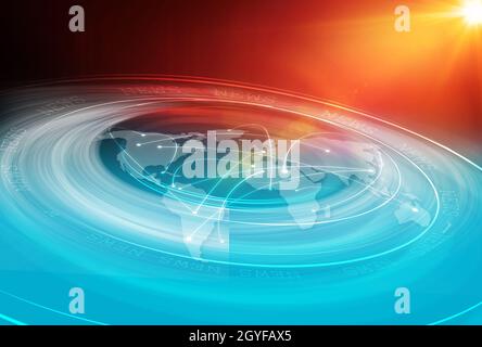 News backdrop with connection lines through continents and countries. business trading and travel concept. 3d illustration Stock Photo