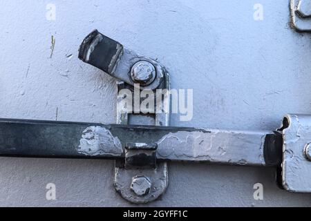 Industrial Intermodal Shipping Container Door Lock Mechanism for Security During Shipping Stock Photo