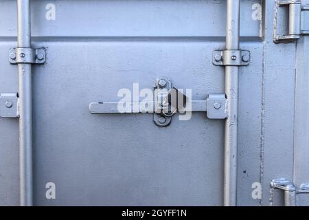 Industrial Intermodal Shipping Container Door Lock Mechanism for Security During Shipping Stock Photo