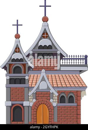 Haunted church building isolated on white background Stock Vector