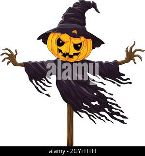 Cartoon scary halloween pumpkin scarecrow Stock Vector