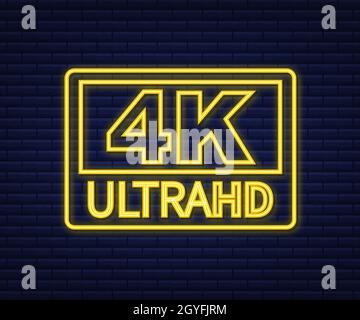4k ultra video settings sign. Neon icon. Vector stock illustration Stock Vector