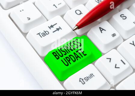 Text showing inspiration Business Update, Business overview the act of adding new information or changing its design Typing Difficult Program Codes, W Stock Photo