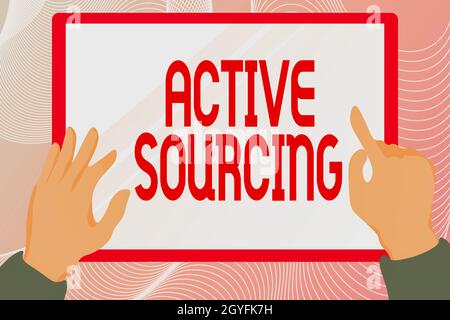 Inspiration showing sign Active Sourcing, Business concept search for potential candidates before the need has arisen Hands Illustration Holding Drawi Stock Photo