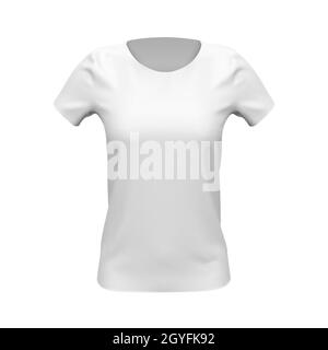 Blank mockup of white basic women t-shirt, front view, isolated on white background. Vector illustration Stock Photo