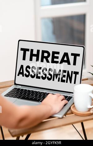 Text sign showing Threat Assessment, Business concept determining the seriousness of a potential threat Online Jobs And Working Remotely Connecting Pe Stock Photo