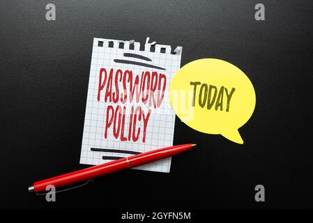 Conceptual caption Password Policy, Internet Concept first line of protection against any unauthorized access Thinking New Bright Ideas Renewing Creat Stock Photo