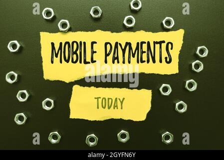 Inspiration showing sign Mobile Payments, Business overview money paid for a product through a electronic device Workshop Improvement Ideas Productivi Stock Photo