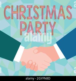 Writing displaying text Christmas Party, Business idea annual festival commemorating the birth of Jesus Christ Abstract People Accepting Deals, Image Stock Photo