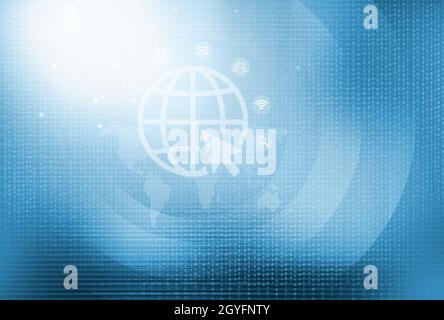 Internet connectivity concept, binary code background with icons, using digital data technologies. Stock Photo