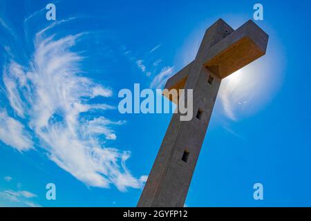 Monastery Filerimos Cross on a hill in Ialysos Rhodes Greece with blue sky background. Stock Photo