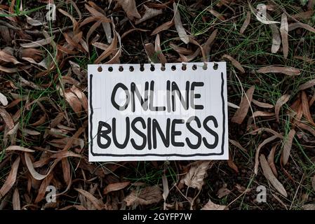 Text sign showing Online Business, Conceptual photo kind of business activity that happens over the internet Thinking New Bright Ideas Renewing Creati Stock Photo