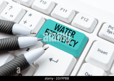 Sign displaying Water Efficiency, Internet Concept reduce water wastage by measuring amount of water required Typing Certification Document Concept, R Stock Photo