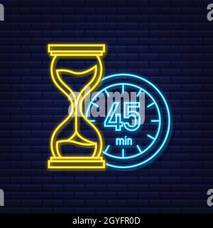 The 45 minutes, stopwatch vector neon icon. Stopwatch icon in flat style, timer on on color background. Vector illustration Stock Vector