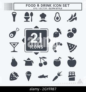 Icon Set Food & Drink - Glyph Style - Simple illustration, Editable stroke, Design template vector, Good for prints, posters, advertisements, announce Stock Vector