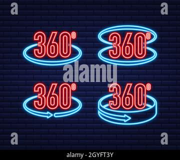 Neon The 360-degree Angle icon. Geometric mathematical symbol. Full rotation Stock Vector