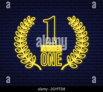 Number one for game design. Award ribbon gold icon number. Contest achievement. Winner neon icon Stock Vector