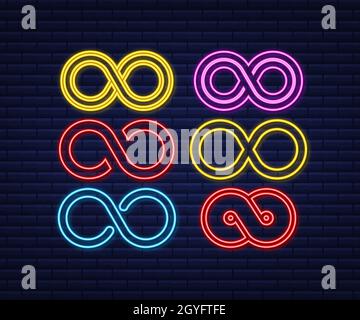 Infinity in neon icon style . Round logo. Future concept Stock Vector