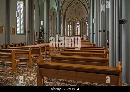 Reykjavik, Iceland – September 22, 2021: Interior of Christ the King Cathedral (Landakotskirkja) Stock Photo