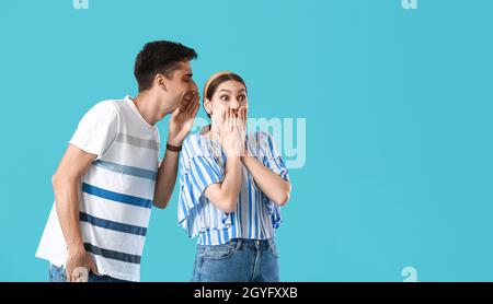 Sharing Secret. Black Guy Gossiping With His Excited Girlfriend Stock Photo  - Alamy